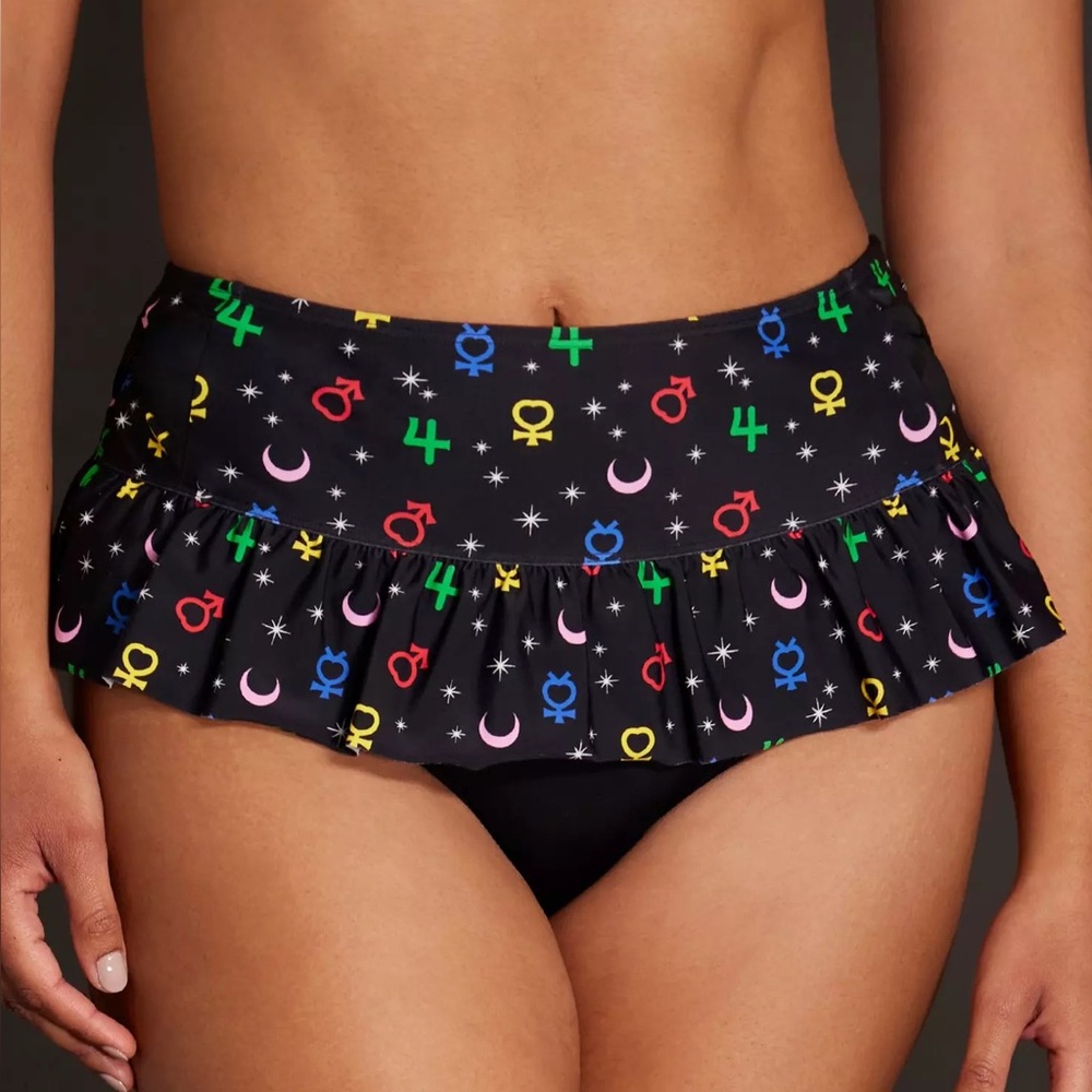 NWT Sailor Moon Luna Symbols Cosplay Bikini Skirted Swim Bottoms Size Small